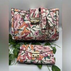 GUESS Pink Floral Satchel Bag Set